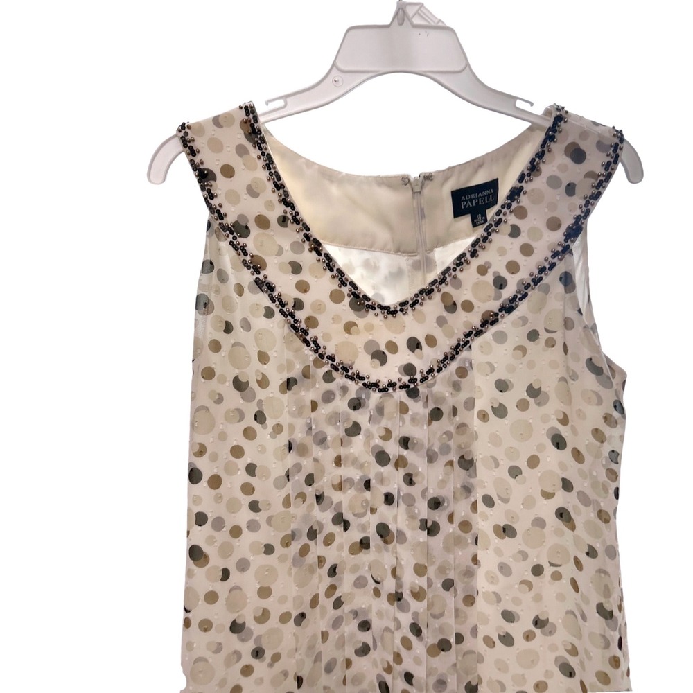 Adrianna Papell Womens Polka Dot Beaded Sequin V-Neck Shift Dress Cream Size 12 - Picture 3 of 7
